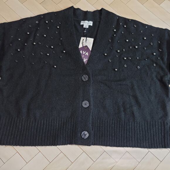 Ava & Viv Black Embellished Button-Down Sweater Cardigan - Picture 11 of 15